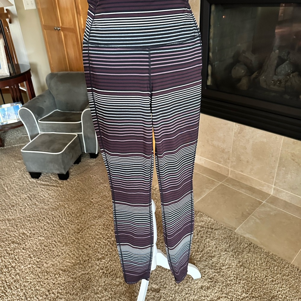 Athleta Pink and Gray Striped Leggings